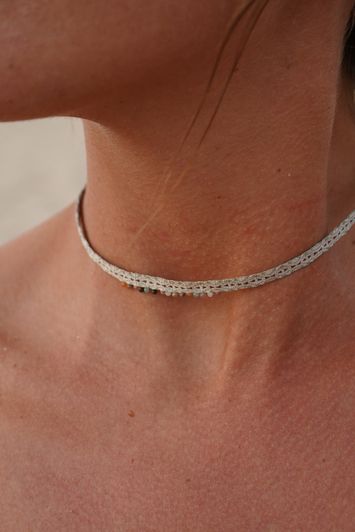 Collar Choker Tejido Plateado